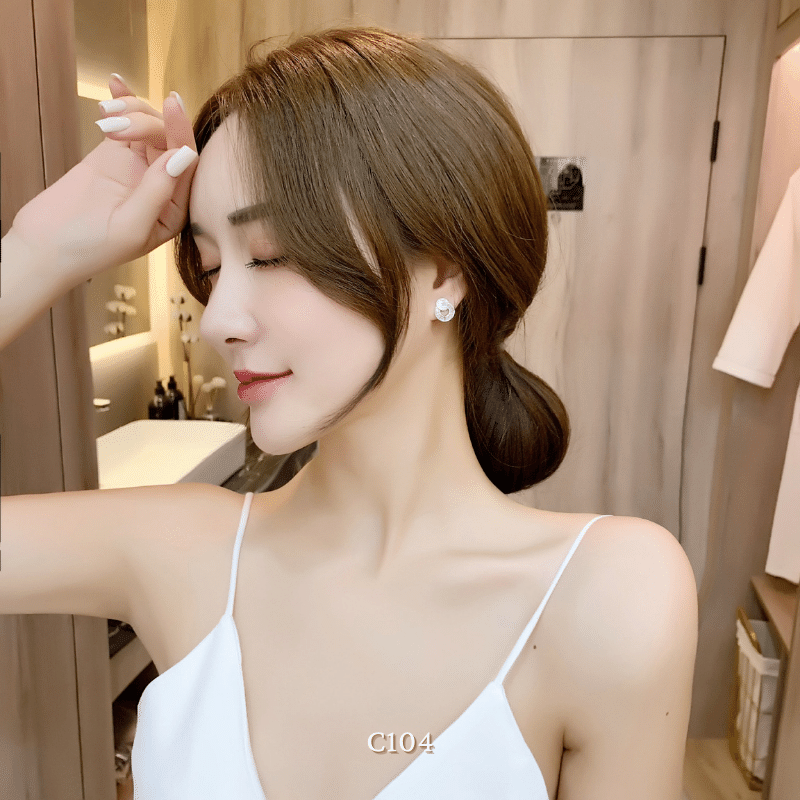 Bông tai hàn quốc dáng tròn đính đá đi tiệc cao cấp dành cho nữ  C104