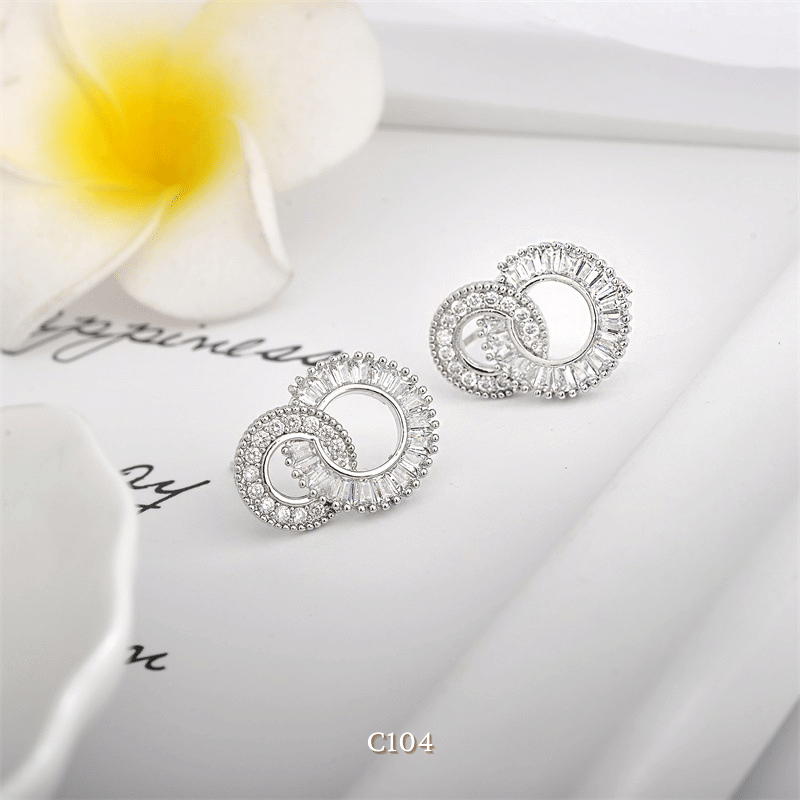 Bông tai hàn quốc dáng tròn đính đá đi tiệc cao cấp dành cho nữ  C104