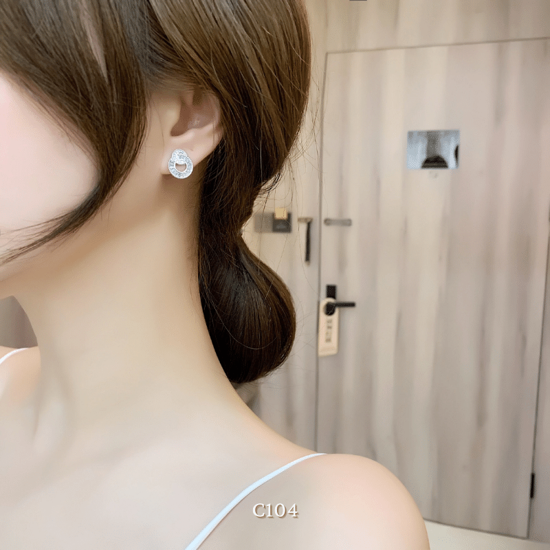 Bông tai hàn quốc dáng tròn đính đá đi tiệc cao cấp dành cho nữ  C104