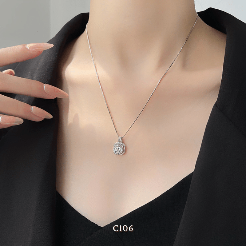 [KHÔNG ĐEN GỈ] Dây chuyền thép Titan mặt đá vuông cao cấp C106