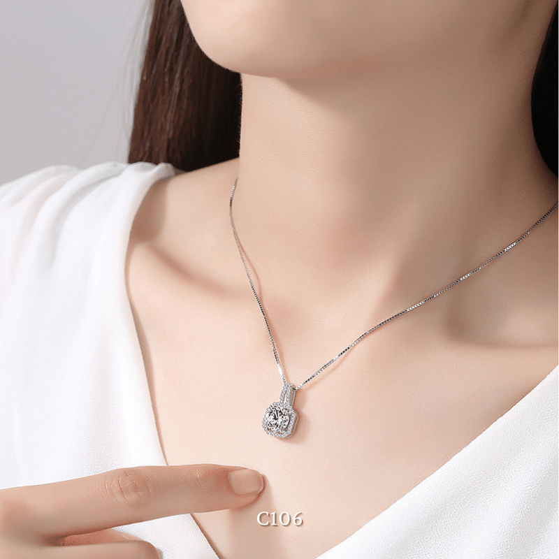 [KHÔNG ĐEN GỈ] Dây chuyền thép Titan mặt đá vuông cao cấp C106