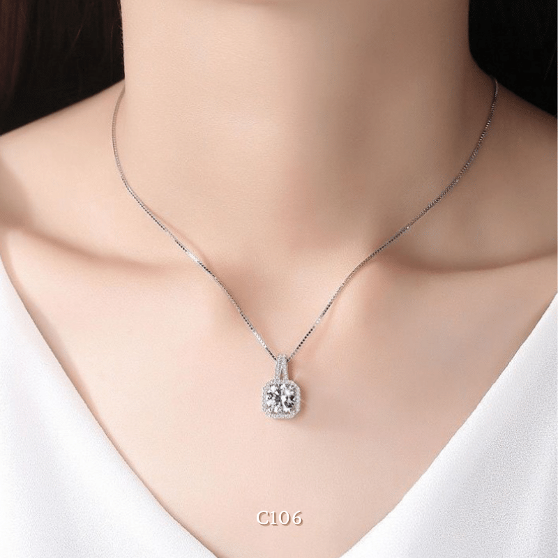 [KHÔNG ĐEN GỈ] Dây chuyền thép Titan mặt đá vuông cao cấp C106