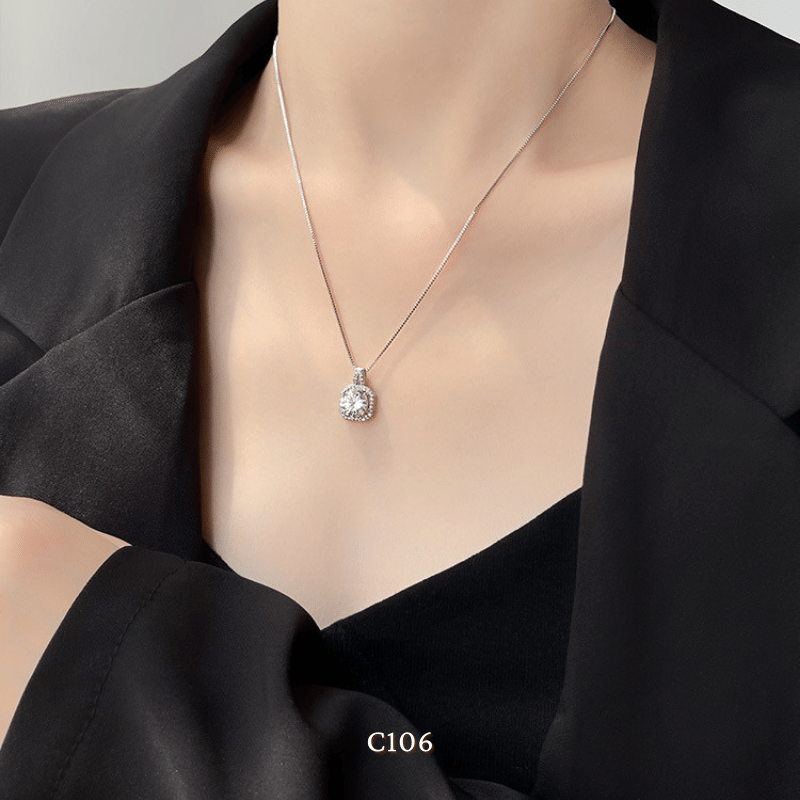 [KHÔNG ĐEN GỈ] Dây chuyền thép Titan mặt đá vuông cao cấp C106