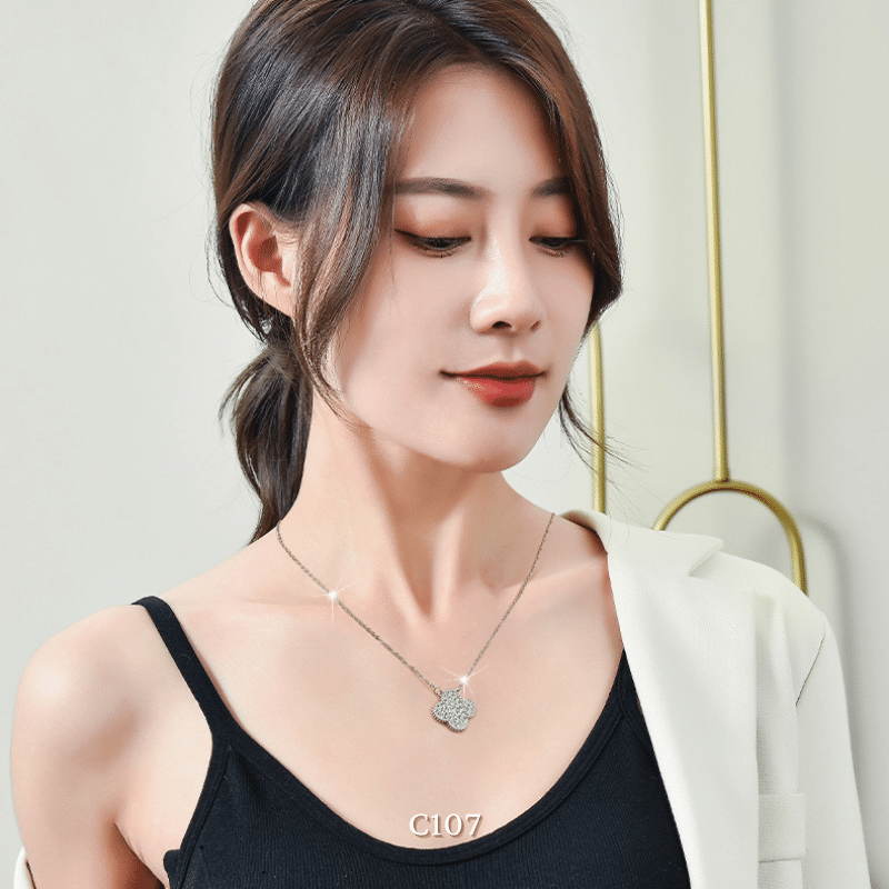 [KHÔNG ĐEN GỈ] Dây chuyền thép Titan cỏ bốn lá đính đá cao cấp  C107
