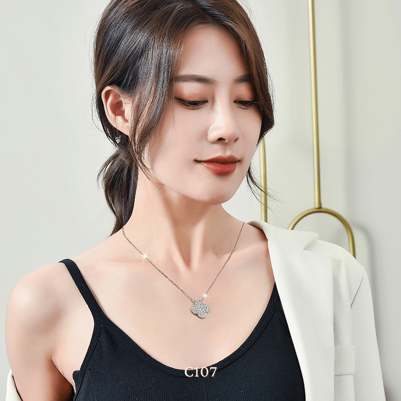 [KHÔNG ĐEN GỈ] Dây chuyền thép Titan cỏ bốn lá đính đá cao cấp  C107