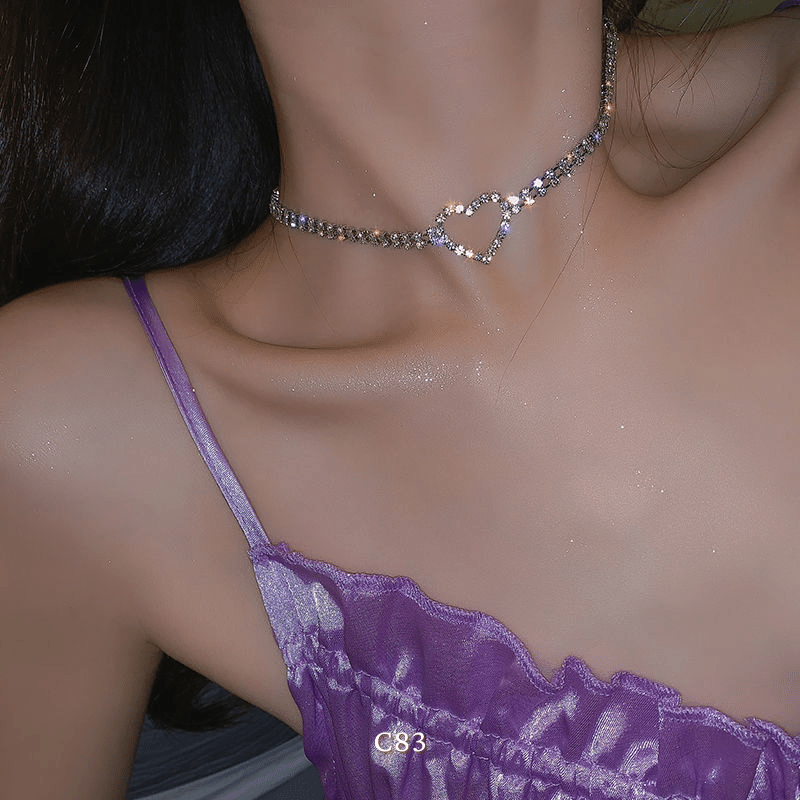 Vòng cổ choker đính đá cao cấp hình tim phụ kiện trang sức  C83