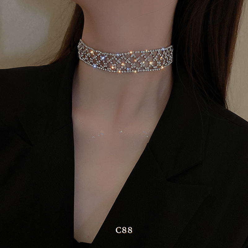 Vòng cổ choker đính đá đơn giản sang trọng hiện đại trang sức đi tiệc C88