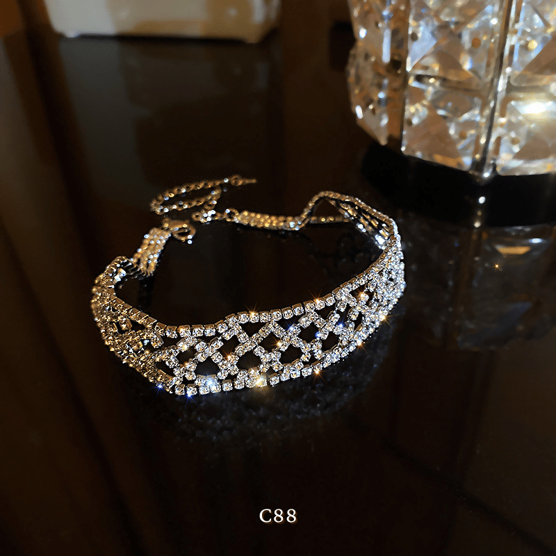 Vòng cổ choker đính đá đơn giản sang trọng hiện đại trang sức đi tiệc C88