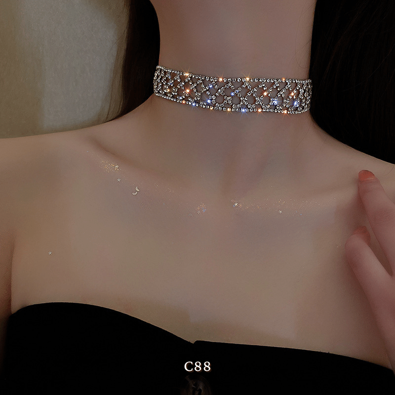 Vòng cổ choker đính đá đơn giản sang trọng hiện đại trang sức đi tiệc C88