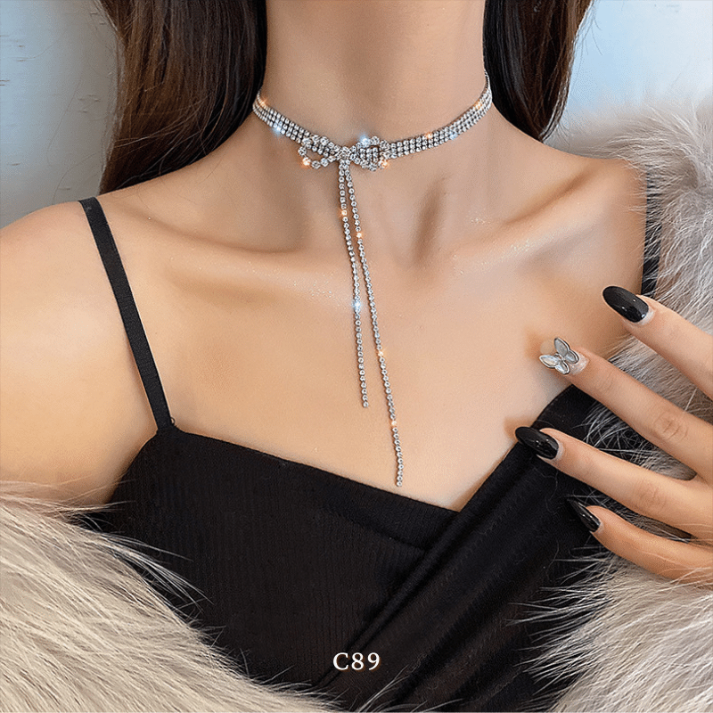 Vòng cổ choker hình nơ đính đá cao cấp phong cách sang trọng trang sức đi tiệc C89