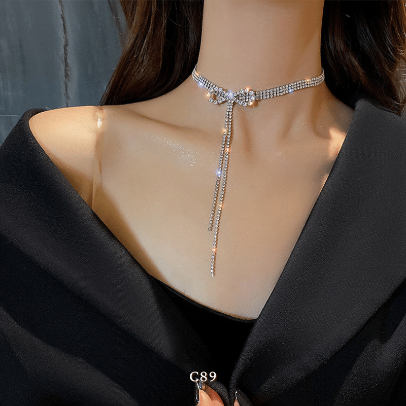 Vòng cổ choker hình nơ đính đá cao cấp phong cách sang trọng trang sức đi tiệc C89