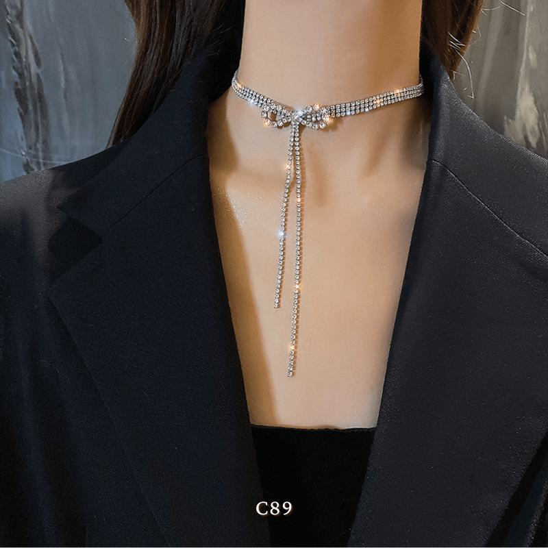 Vòng cổ choker hình nơ đính đá cao cấp phong cách sang trọng trang sức đi tiệc C89