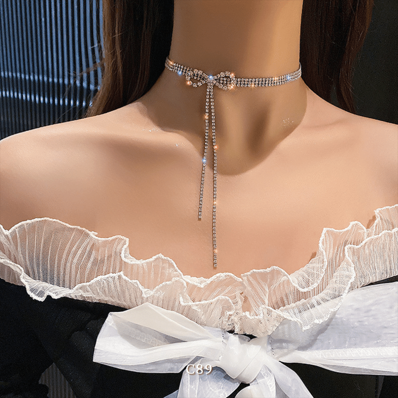 Vòng cổ choker hình nơ đính đá cao cấp phong cách sang trọng trang sức đi tiệc C89