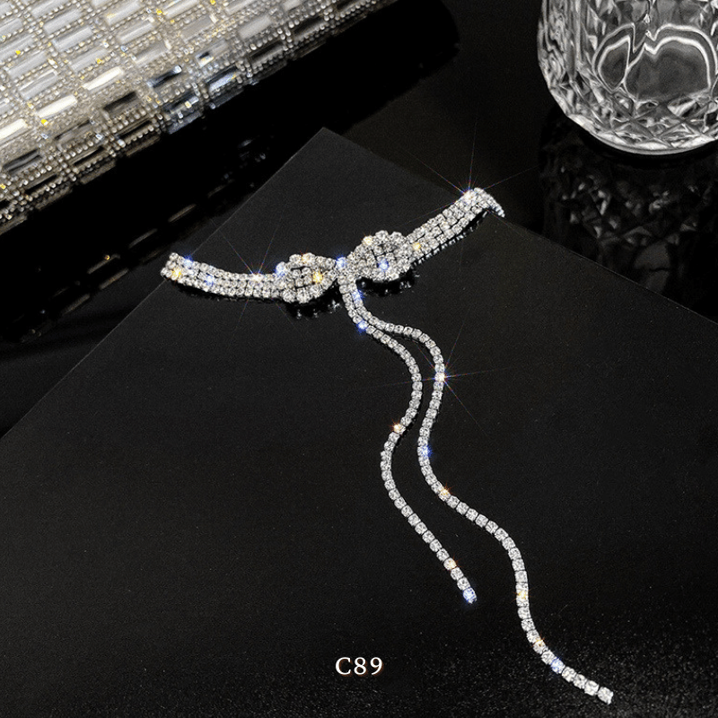 Vòng cổ choker hình nơ đính đá cao cấp phong cách sang trọng trang sức đi tiệc C89