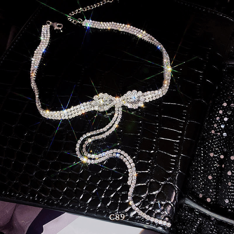 Vòng cổ choker hình nơ đính đá cao cấp phong cách sang trọng trang sức đi tiệc C89