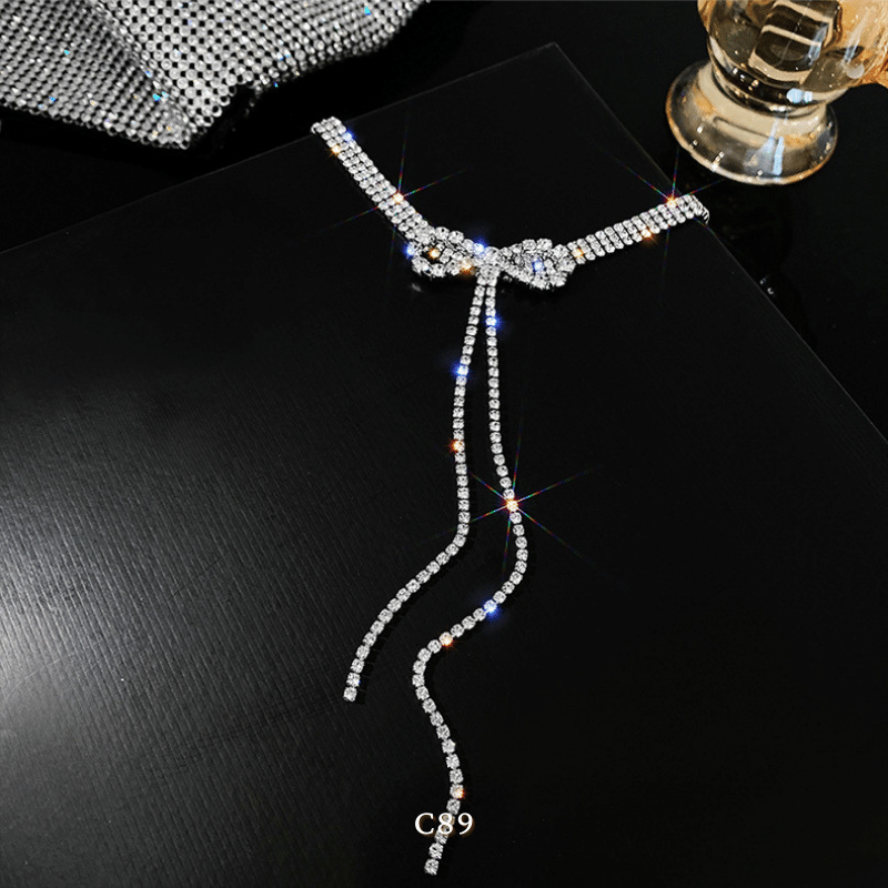Vòng cổ choker hình nơ đính đá cao cấp phong cách sang trọng trang sức đi tiệc C89
