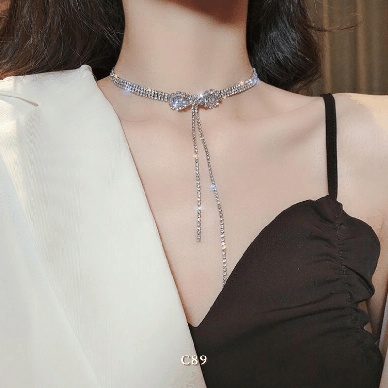 Vòng cổ choker hình nơ đính đá cao cấp phong cách sang trọng trang sức đi tiệc C89