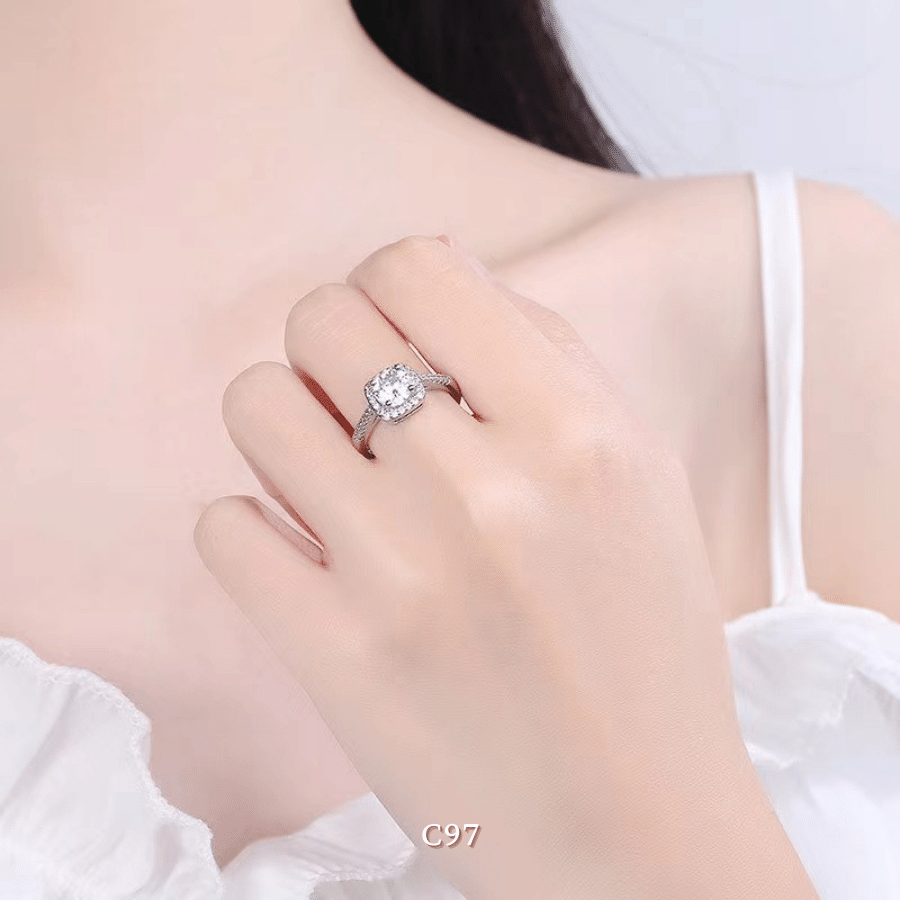 Nhẫn nữ mặt vuông đính đá cao cấp sang trọng hiện đại C97