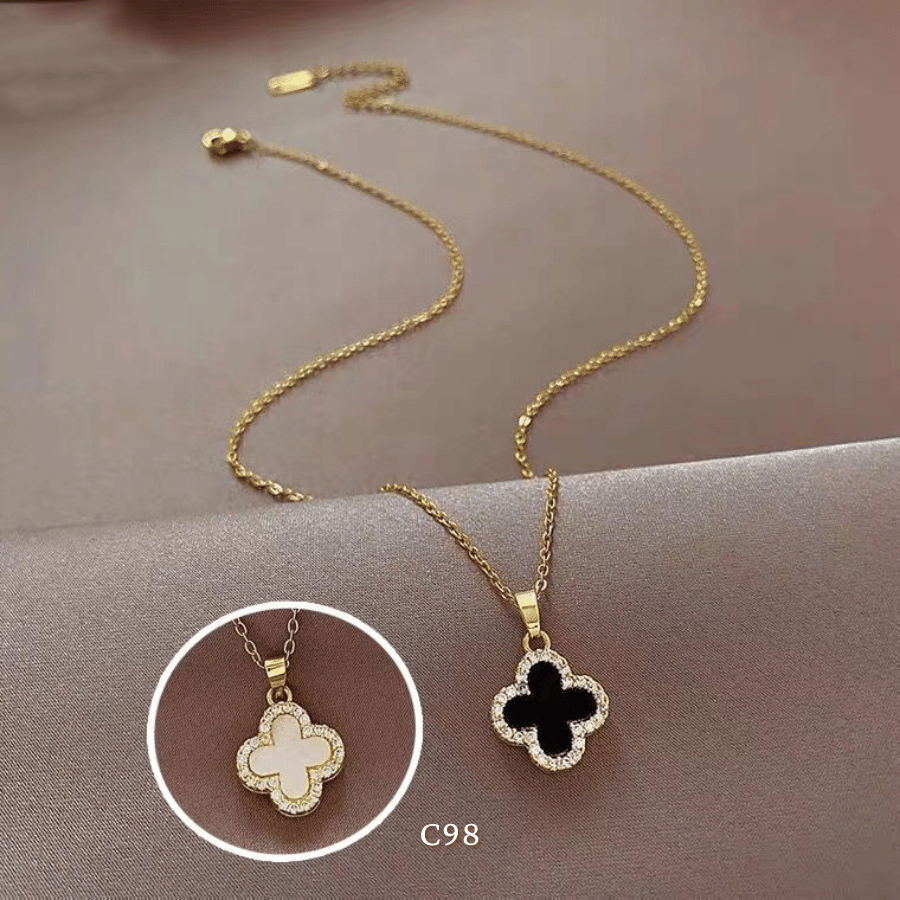 Dây chuyền nữ hình cỏ 4 lá 2 mặt trắng đen thời trang Hàn Quốc C98