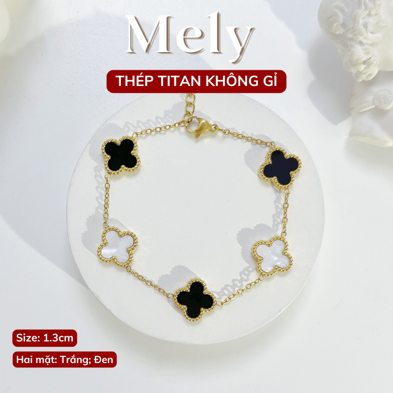 Vòng tay Thép Titan không gỉ cỏ bốn lá loại 1.3cm TT116