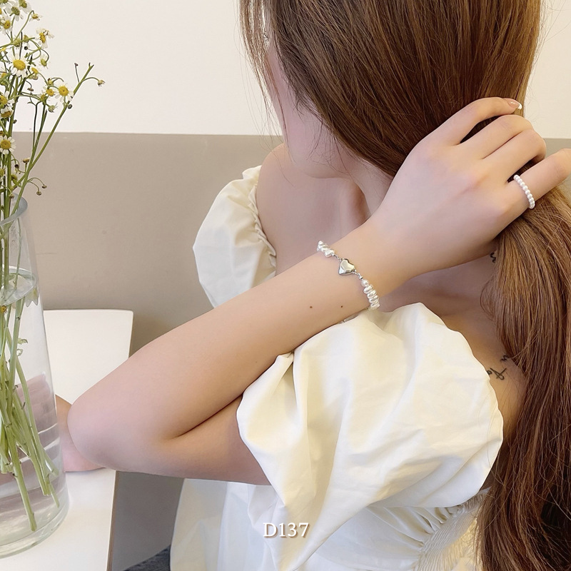 Vòng tay mặt tim ngọc trai nhân tạo kiểu mới thời trang nữ tính D137