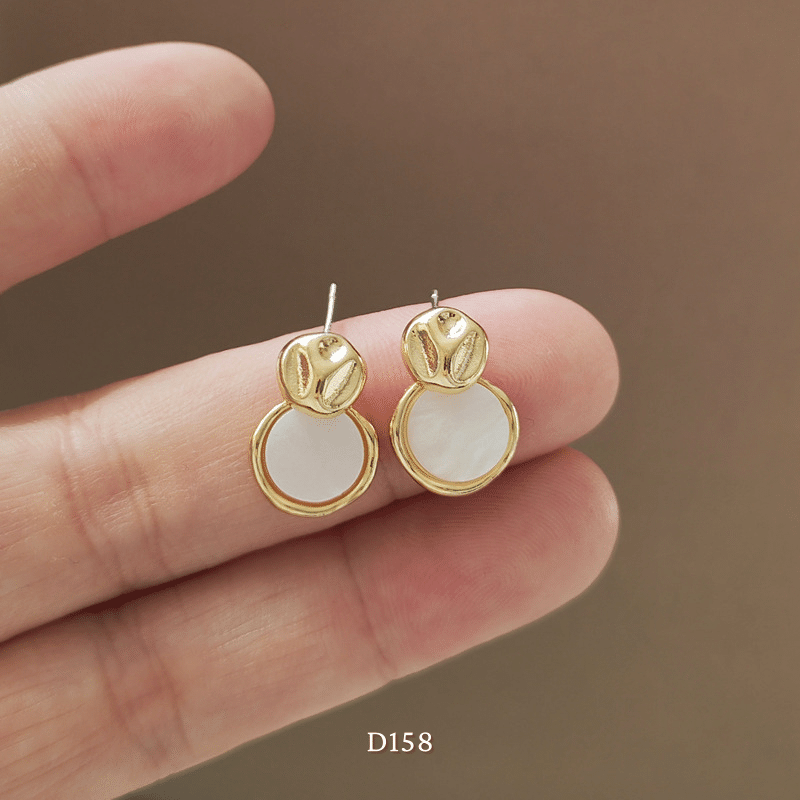 Bông tai nữ mạ vàng dạng tròn khảm đá cao cấp thiết kế phá cách thời trang - D158