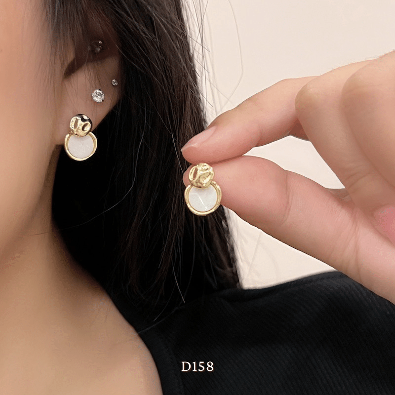 Bông tai nữ mạ vàng dạng tròn khảm đá cao cấp thiết kế phá cách thời trang - D158