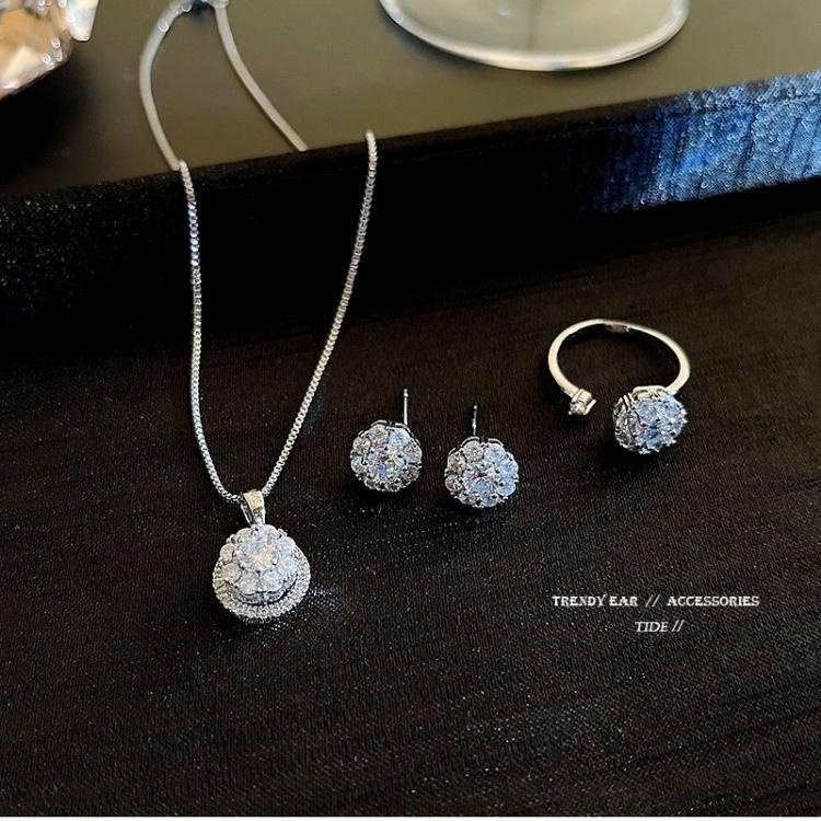 Bộ trang sức dây chuyền bông tai zircon đá xoay cao cấp SET10 VV34-1 VV34-2 VV34-3