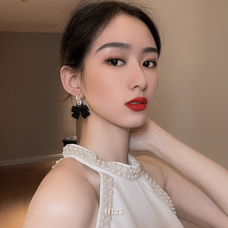 Bông tai nữ hình nơ đen phụ kiện trang sức sang trọng quý phái H123