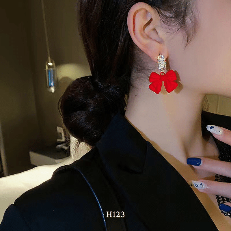 Bông tai nữ hình nơ đen phụ kiện trang sức sang trọng quý phái H123