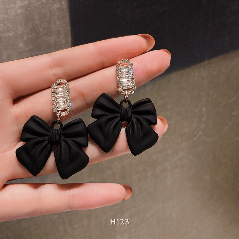 Bông tai nữ hình nơ đen phụ kiện trang sức sang trọng quý phái H123