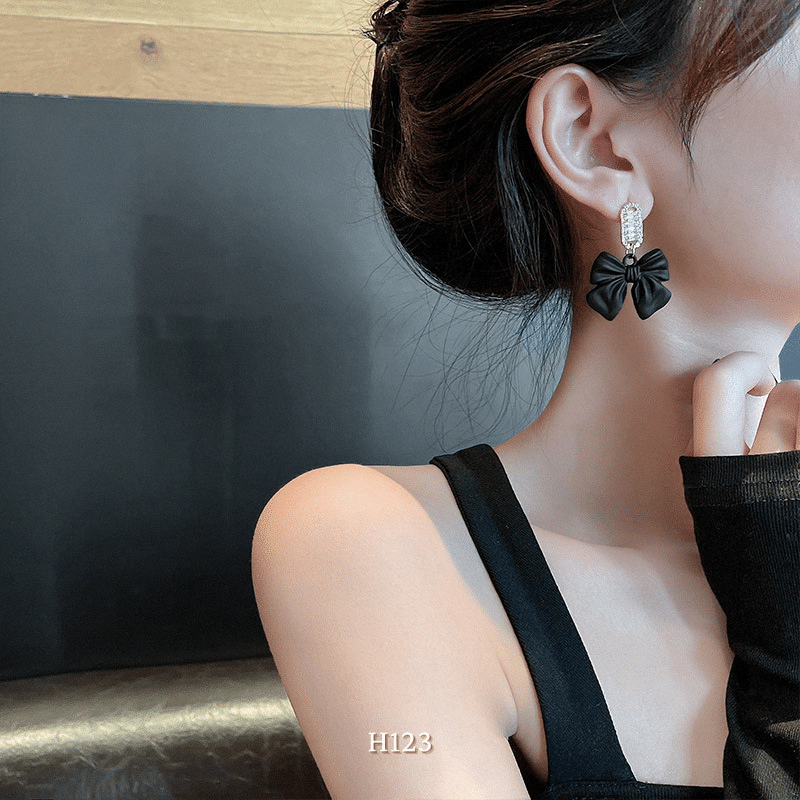 Bông tai nữ hình nơ đen phụ kiện trang sức sang trọng quý phái H123