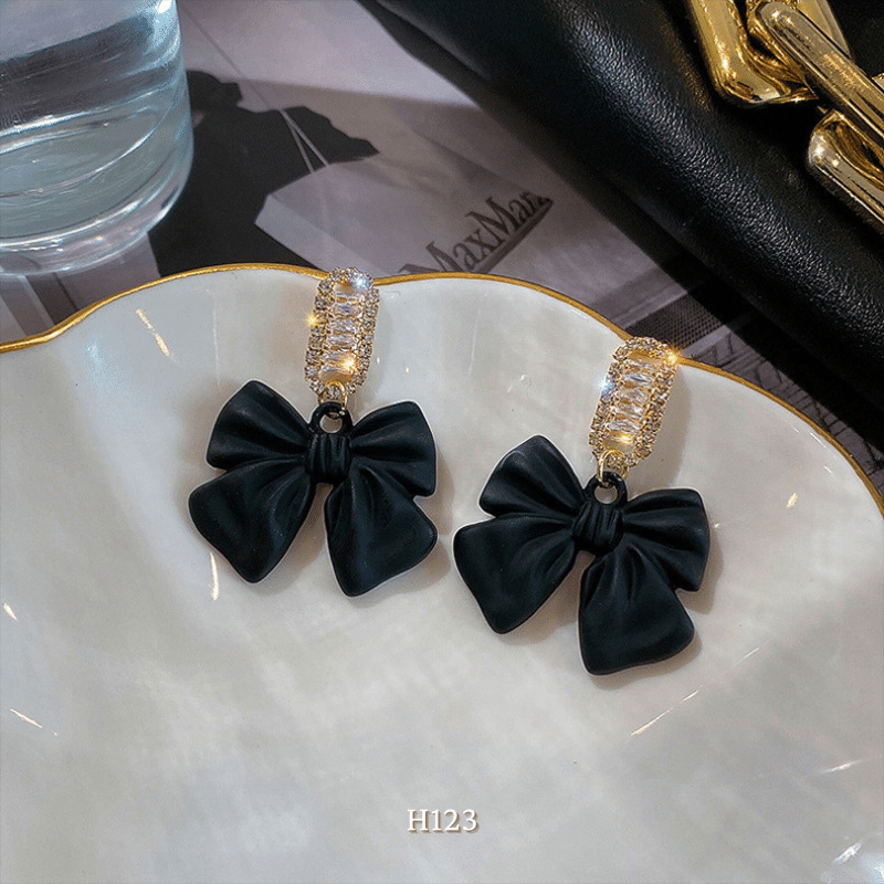 Bông tai nữ hình nơ đen phụ kiện trang sức sang trọng quý phái H123