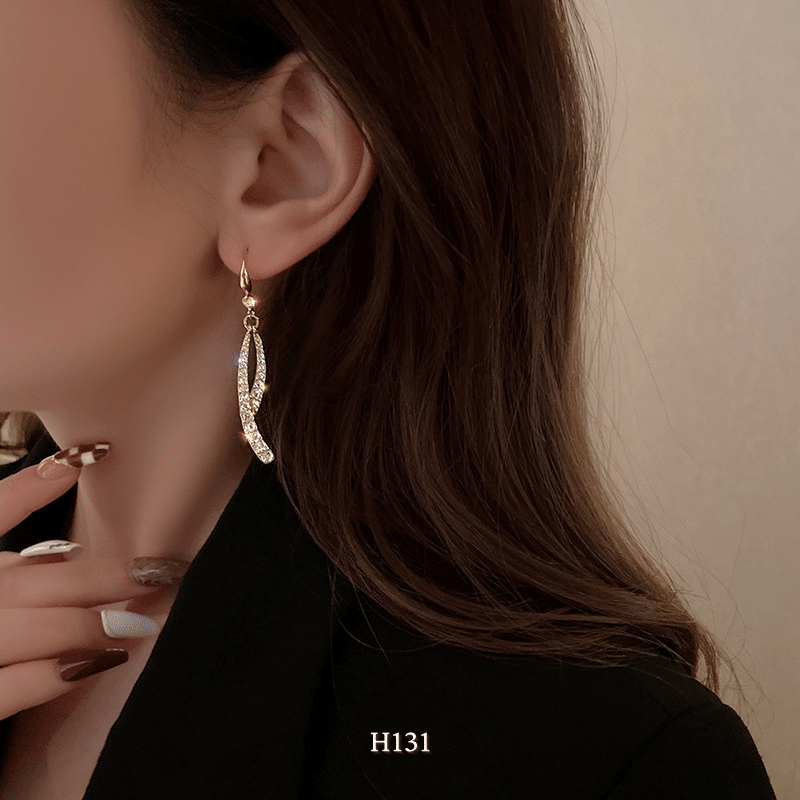 Bông tai nữ đính đá cao cấp thiết kế đuôi cá chéo phong cách Châu Âu H131