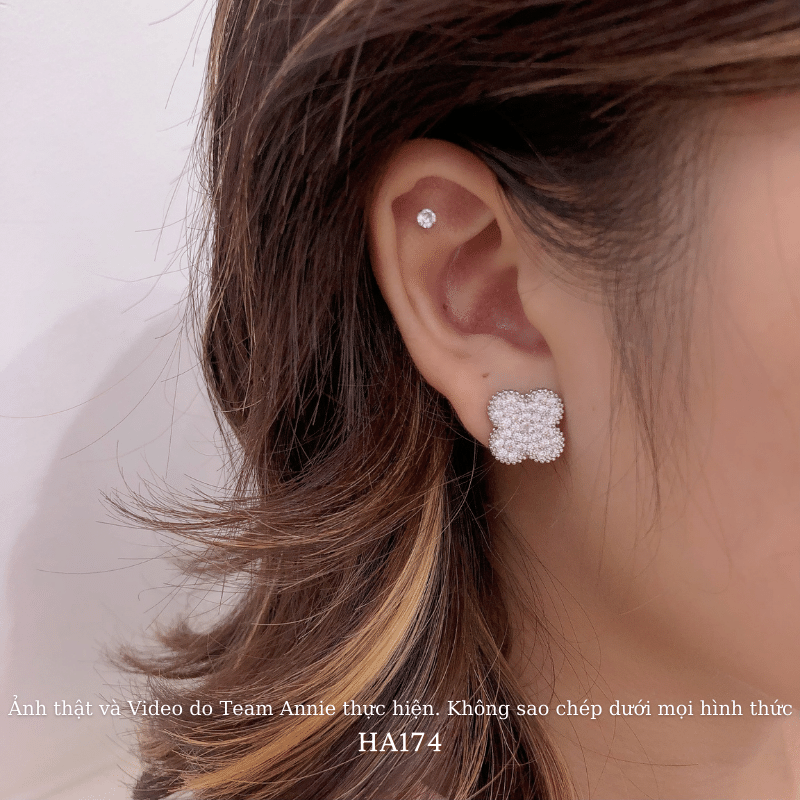 Bông tai nữ cỏ 4 cánh xinh xắn may mắn đính đá cao cấp sang trọng thời trang HA174