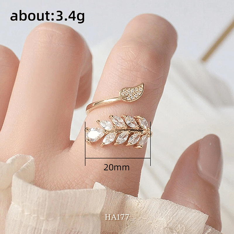 Nhẫn nữ dạng lá ôliu mạ vàng đính đá cao cấp có thể tùy chỉnh Size phong cách Hàn Quốc HA177