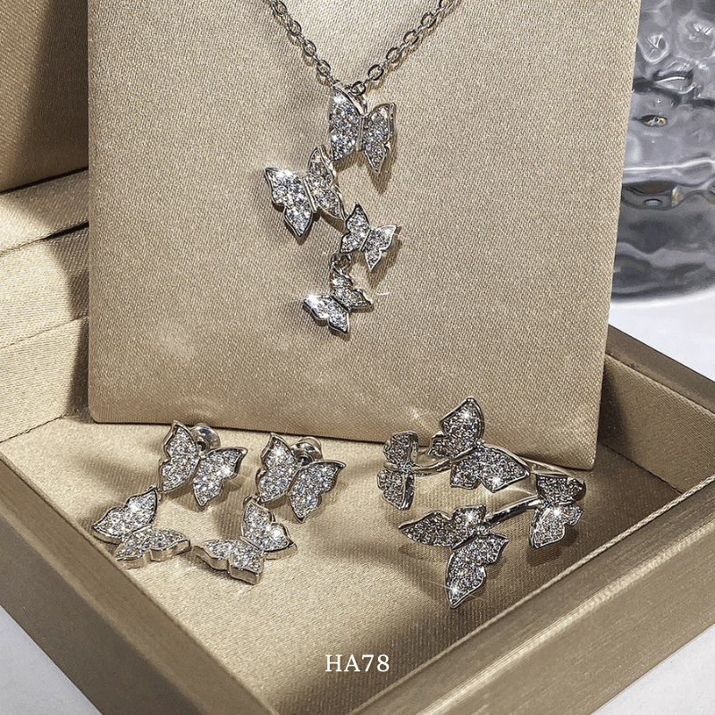 Bộ sang sức nữ hình bướm đính đá thời trang sang trọng đẹp SET09 HA78-1 HA78-2 HA78-3