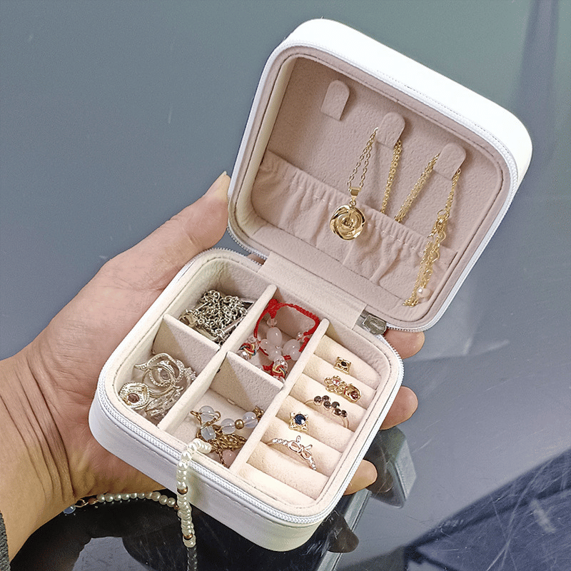 Hộp đựng trang sức phụ kiện du lịch hình vuông nhiều ngăn tiện dụng, hộp nữ trang bọc da sang trọng