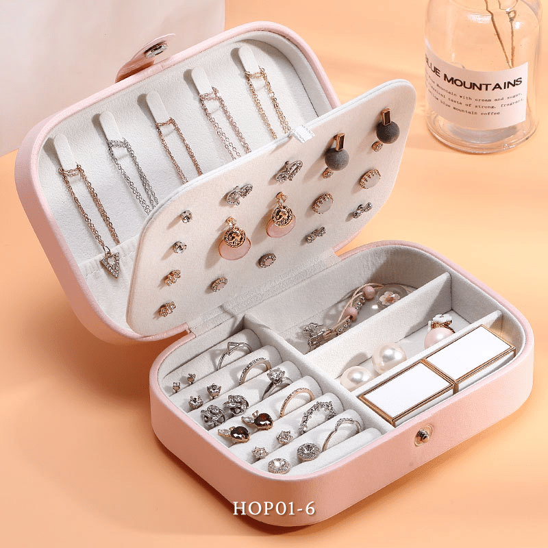 Hộp đựng trang sức phụ kiện du lịch hình vuông nhiều ngăn tiện dụng, hộp nữ trang bọc da sang trọng