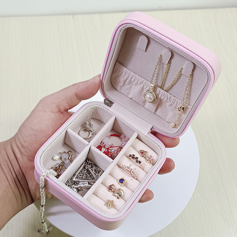 Hộp đựng trang sức phụ kiện du lịch hình vuông nhiều ngăn tiện dụng, hộp nữ trang bọc da sang trọng