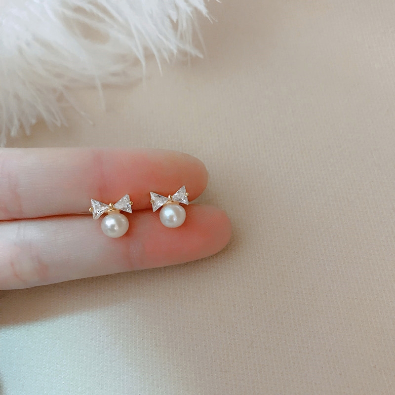 Bông tai nơ ngọc loại nhỏ hàng cao cấp N31