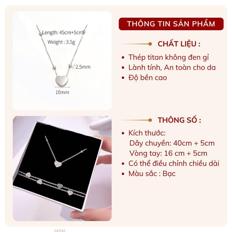 Bộ trang sức Thép Titan không gỉ hình tim SET45