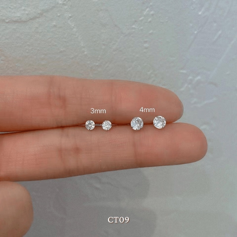 Bông tai thép titan không gỉ đính đá hình vuông CT09
