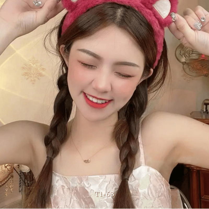 Cài tóc, băng đô gấu hồng đậm nhạt chun co giản siêu bền T1-63