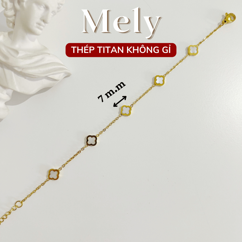 Vòng tay Thép Titan không gỉ cỏ bốn lá mini TT117 Loại 7mm