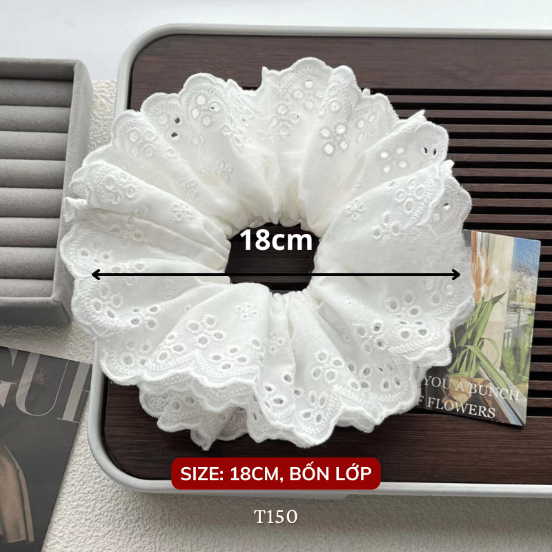 Buộc tóc Scrunchies hoa văn thêu nổi T150-1