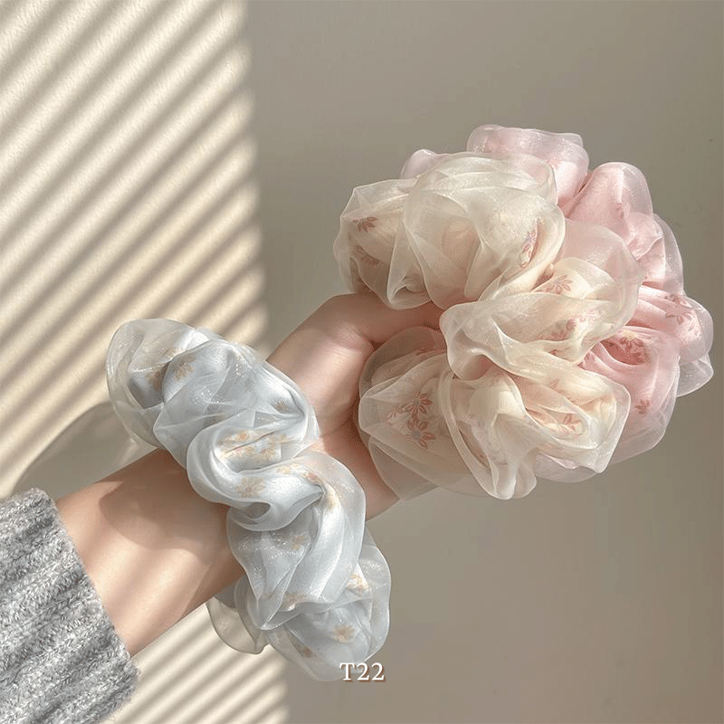 Buộc tóc Scrunchies voan 2 lớp nữ tính dể thương T22