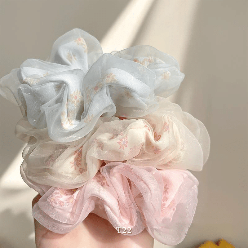 Buộc tóc Scrunchies voan 2 lớp nữ tính dể thương T22