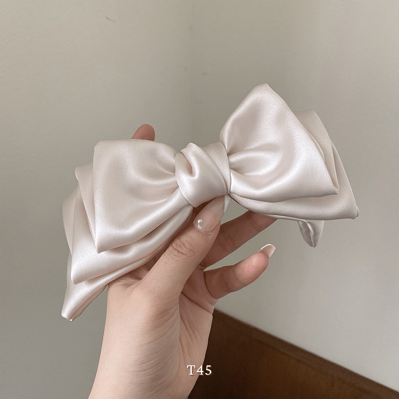 Kẹp tóc hình nơ lớn màu trắng đen basic tiểu thư phụ kiện tóc thời trang T45