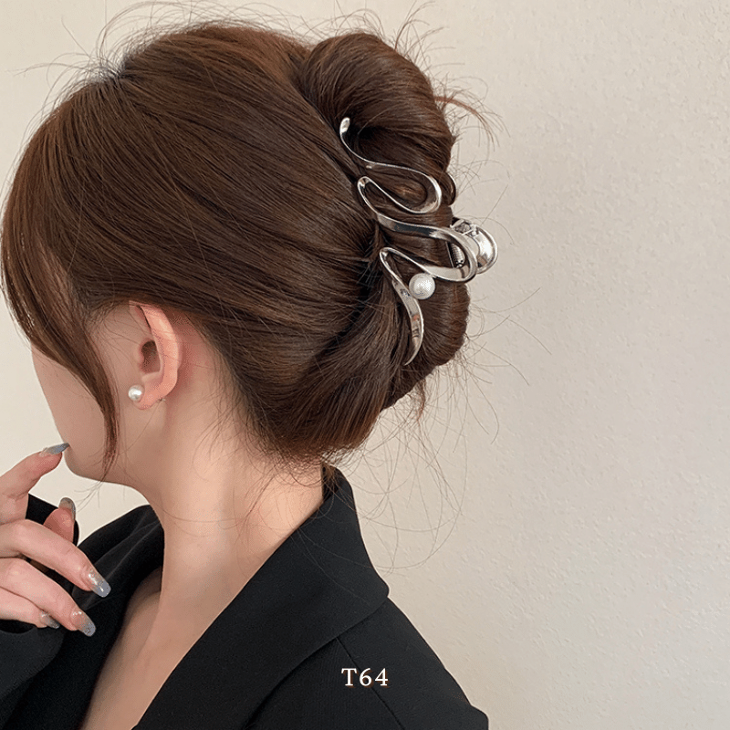 Kẹp tóc kim loại dạng xoắn phối ngọc trai nhân tạo phụ kiện tóc thời trang T64